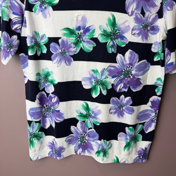 NWT Talbots Petites Purple Floral Stripes Short Sleeve Top XSP - Picture 5 of 13